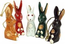 set of 5 pendants, small wooden figure, animal figure rabbit