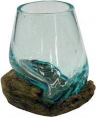 Hand blown glass tealight jar on open hand - brown