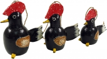Set of 3 pendants, small wooden figure, animal figure rooster - b..