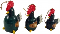Set of 3 pendants, Small wooden figure, animal figure cock - gree..