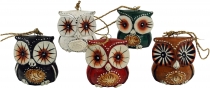 set of 5 pendants, small wooden figure, animal figure owl