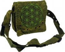 Ethno shoulder bag, Nepalese stonewash `Mandala` - green