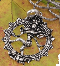 Amulet with chain `dancing Shiva in the fire wreath` - silver tri..