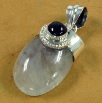 Ethno Silver Pendant, Indian Boho Chain Pendant - Moonstone/Garne..