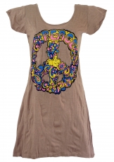 Baba longshirt, short sleeve, psytrance mini dress - Peace/brown