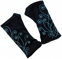 Embroidered velvet hand cuffs, reversible cuffs - midnight blue