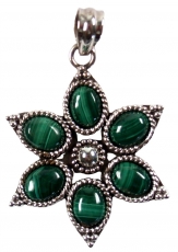 Ethno flowers silver pendants, Indian boho chain pendant - malach..