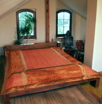 Brocade/velvet quilt, bedspread - orange