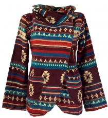 Cape, Boho wrap jacket Inca pattern - brown/turquoise