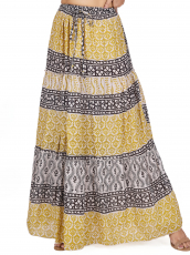 Skirt boho chic, wide swing maxi skirt - black/yellow