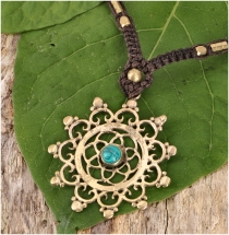 Boho macramé necklace, fairy jewelry - flower of life/turquoise