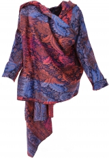 Wide cape, convertible wrap jacket boho chic - blue/red