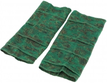 Patchwork hand warmers, ethno goa arm warmers - green