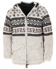 Wool jacket with Nordic pattern, cardigan light gray/black - mode..