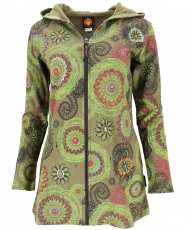 Long Boho Hippie chic jacket, embroidered jacket - olive/lemon