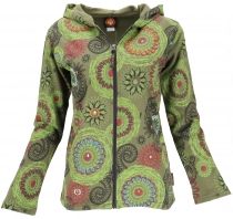 Boho hippie chic jacket, embroidered jacket - olive green/lemon
