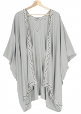 Short embroidered summer kimono, caftan, beach dress - light gray
