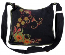 Spacious shoulder bag, Hippie bag, Goa bag - black/lemon