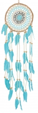 Dreamcatcher with crochet lace - white/turquoise 16 cm