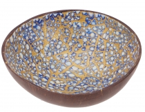 Coconut bowl, exotic decorative bowl - blue/white