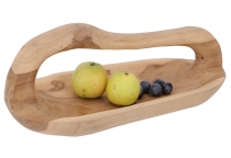 Fruit bowl, carved wooden bowl with handle, rustic bread bowl
