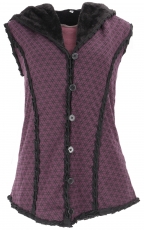 Goa vest with wide fluffy hood `Flower of Life` - purple