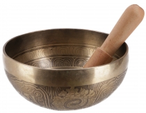 Singing bowl, handmade from Nepal with engraving and Buddhist/Tib..