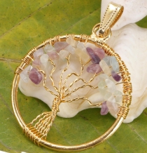 Tree of life amulet, golden chain pendant `Tree of life` - amethy..