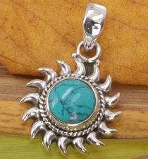 Ethno silver pendant, Indian Boho pendant silver pendant sun - tu..