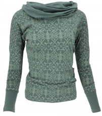 Loose longshirt organic cotton, boho shirt shawl hood - green