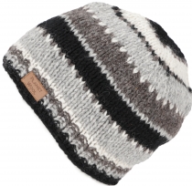 Beanie cap, striped knitted cap from Nepal - grey/black