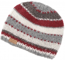 Beanie cap, striped knitted cap from Nepal - grey/red
