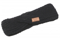 Crossed Wool Knit Headband Knitted Ear Warmer - Black