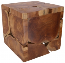decorative cube made of root wood, light object