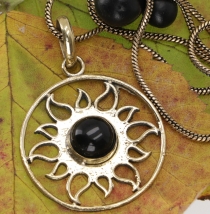 Amulet with chain, sun amulet, tribal chain - onyx