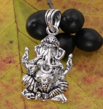 Amulet `sitting Ganesha`, silver chain pendant made of brass - mo..