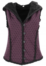 Short Goa vest with wide fluffy hood `Flower of Life` - purple