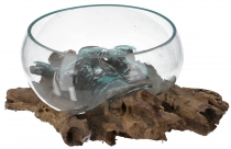 Burl wood vase, bowl, bowl - Ø glass 30 cm M6