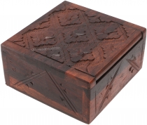 Carved small treasure chest, square wooden box, jewelry box, trea..