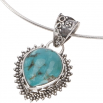 Ethno silver pendant, indian boho chain pendant - tibetan turquoi..