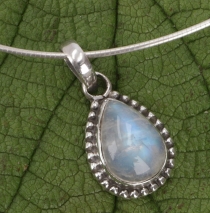 Boho silver pendant, Indian silver chain pendant - moonstone