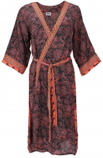 Kimono dress, silky shiny boho kimono, 3/4 kimono coat - black/re..