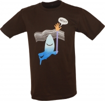 Fun Retro Art T-Shirt `Help` - brown
