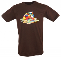 Fun Retro Art T-Shirt `Magic Cube` - brown