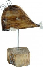 Carved wooden figure Wal, Moby Dick 2, on wooden-metal stand - mo..