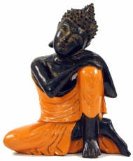 Carved sitting Buddha figure, dreaming Buddha - orange/right