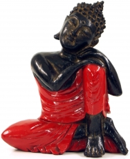 Carved sitting Buddha figure, dreaming Buddha - red/right