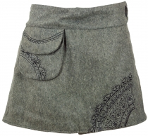 Goa wrap skirt, embroidered wool felt cacheur - stone grey