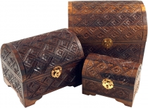 Half-round carved small treasure chest, wooden box, jewelry box i..