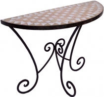 Semicircular mosaic wall table with rustic metal stand - white/na..